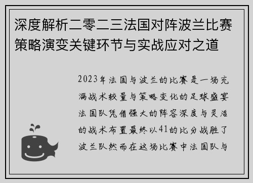深度解析二零二三法国对阵波兰比赛策略演变关键环节与实战应对之道 深度解析二零二三法国对阵波兰比赛策略演变关键环节与实战应对之道